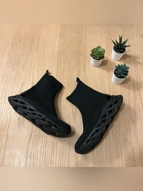 Wishbone Collection Black Sock Boots with a Chunky “Wave” Sole